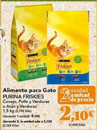 Gadis Alimento para gato purina friskies conejo pollo y verduras o atun y verduras oferta