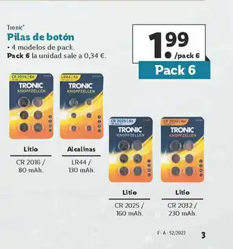 Lidl Tronic pilas de batón oferta