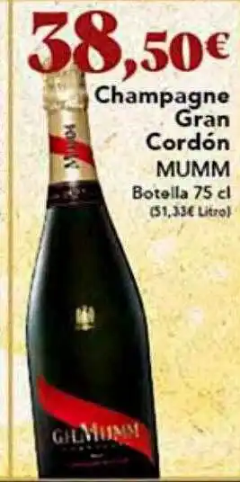 Gadis Champagne gran cordón mumm botella oferta