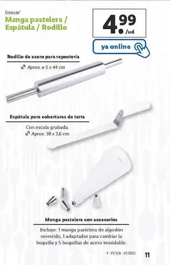 Lidl Ernesto manga pastelera - espátula - rodillo oferta