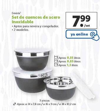 Lidl Ernesto set de cuencos de acero inoxidable oferta