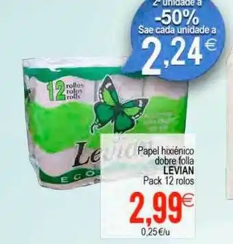 Plenus Supermercados Papel hixiénico dobre folla levian pack 12 rolos oferta