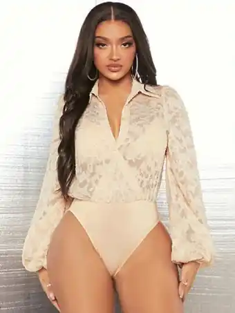 Shein sxy body jacquard de manga farol cruzado sin sujetador