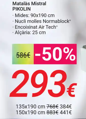 Carrefour Pikolin Matalás Mistral 90x190cm oferta