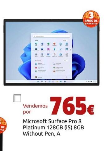 CeX Microsoft surface pro 8 platinum128gb (i5) 8gb without pen, a oferta
