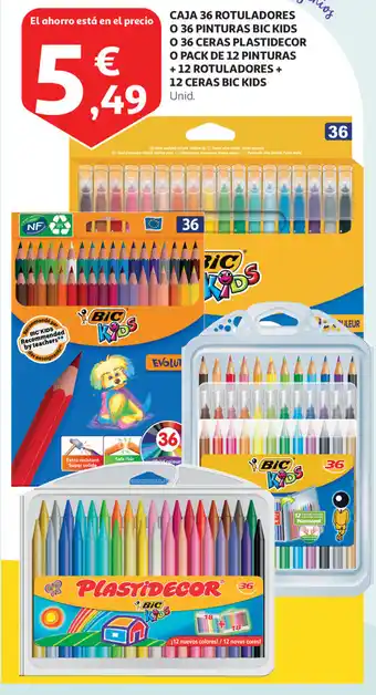 Alcampo Caja 36 Rotuladores O 36 Pinturas Bic Kids O 36 Ceras Plastidecor O Pack de 12 Pinturas + 12 Rotuladores + 12 Ceras Bic Kids oferta