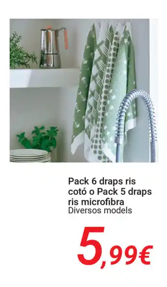 Carrefour Pack 6 draps ris cotó o Pack 5 draps ris microfibra oferta