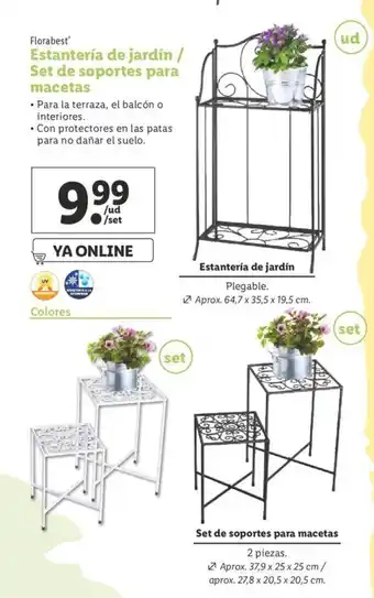 Lidl Florabest Estantería de jardin / Set de soportes para macetas Aprox. 64.7 x 35.5 x 19.5 cm, Aprox. 37.9 x 25 x 25 cm oferta