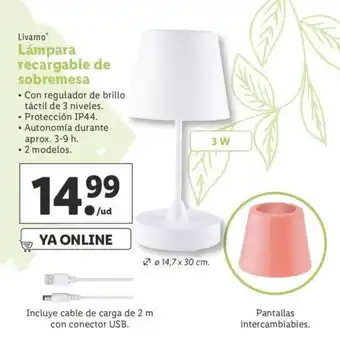 Lidl Livarno Lámpara recargable de sobremesa 2 modelos 14,7 x 30cm oferta