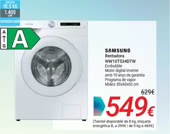 Carrefour Samsung Rentadora WW10T534DTW Ecobubble Motor digital inverter amb 10 anys de garantia Programa de vapor 85x60x60 cm oferta