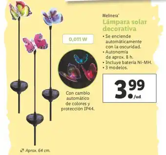Lidl Melinera Lámpara solar decorativa 3 modelos Aprox. 64cm oferta