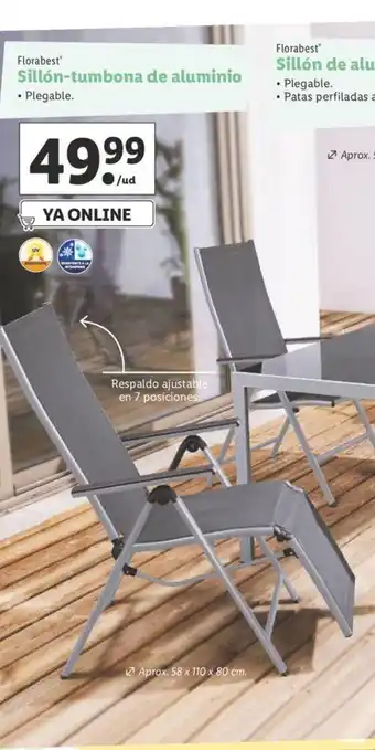 Lidl Florabest Sillón-tumbona de aluminio Aprox. 58 x 110 x 80 cm oferta