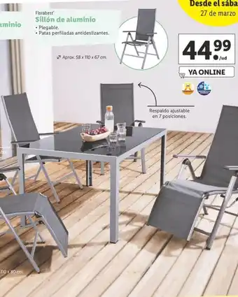 Lidl Florabest Sillón de aluminio Aprox. 58 x 110 x 67 cm oferta