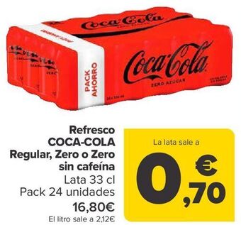 Carrefour Refresco coca-cola regular, zero o zero sin cafeína oferta