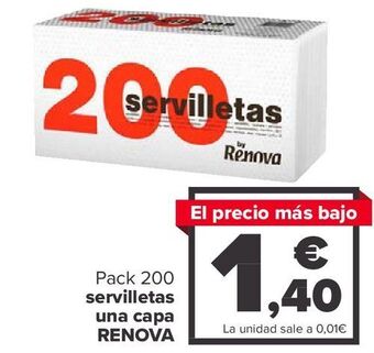 Carrefour Pack 200 servilletas una capa renova oferta