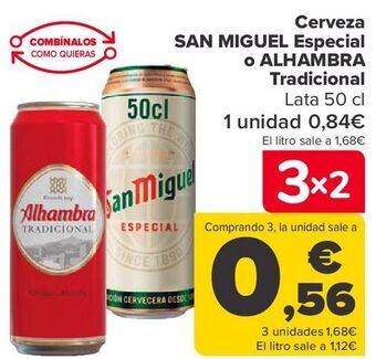 Carrefour Cerveza san miguel especial o alhambra tradicional oferta