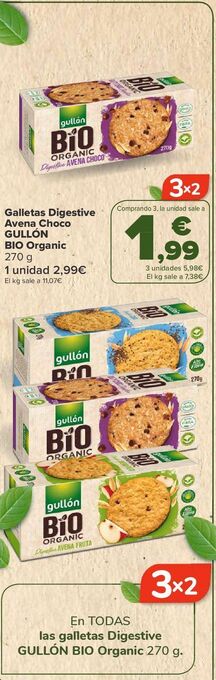 Carrefour Galletas digestive avena choco gullón bio organic oferta