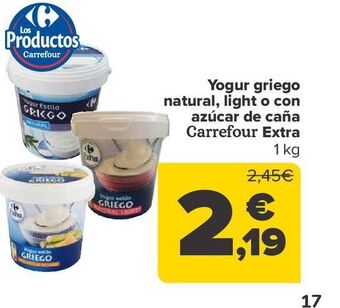 Carrefour Yogur griego natural, light o con azúcar de caña carrefour extra oferta