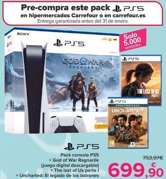 Carrefour Ps5 pack consola ps5 + god of war ragnarök (juego digital descargable) + the last of us parte i + uncharted: el legado de los oferta