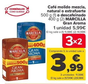 Carrefour Café molido mezcla, natural o extrafuerte o descafeinado marcilla gran aroma oferta