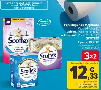 Carrefour Papel higiénico megarrollo, original o acolchado scottex oferta