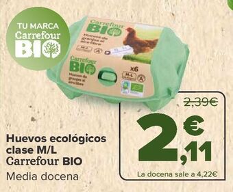 Carrefour Huevos ecológicos clase m/l carrefour bio, media docena oferta