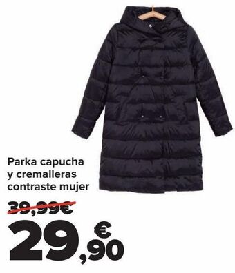 Carrefour Parka capucha y cremalleras contraste mujer oferta