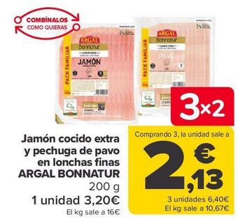 Carrefour Jamón cocido extra y pechuga de pavo en lonchas finas argal bonnatur oferta