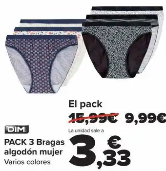 Carrefour Dim pack 3 bragas algodón mujer oferta