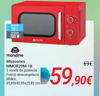 Carrefour mandine Microones MMOR20M-18 5 nivells de potència Funció descongelació 35,85x43,95x25,82 cm oferta