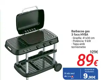 Carrefour Barbacoa gas 3 focs HYBA 41x30 cm 9 KW oferta