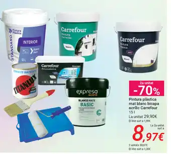 Carrefour Carrefour Pintura plàstica mat blanc bicapa acrilic 1.5L oferta