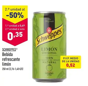 ALDI Schweppes Bebida refrescante limón 250ml oferta