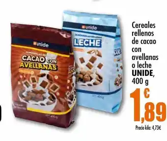 Unide Market Cereales rellenos de cacao con avellanas o leche unide oferta