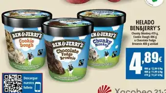 FROIZ Ben&Jerry's Helado Chunky Monkey 419g. Cookie Dough 406g o Chocolate Fudge Brownie 408g unidad oferta