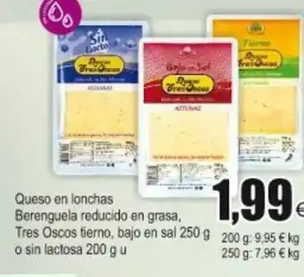 FROIZ Queso en lonchas Berenguela reducido en grasa Tres Oscos tierno, bajo en sal 250g o sin lactosa 200g u oferta