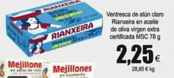 FROIZ Ventresca de atún claro Rianxeira en aceite de oliva virgen extra certificada MSC 78g oferta