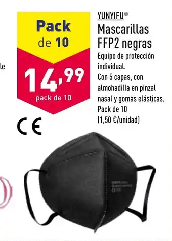 ALDI Yunyifu Mascarillas FFP2 negras Pack de 10 oferta