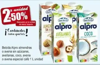 FROIZ Bebida Alpro almendras o avena sin azúcares, avellanas, coco, avena o avena especial café 1L oferta