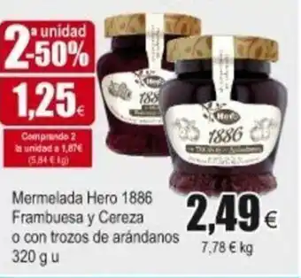 FROIZ Mermelada Hero 1886 Frambuesa y Cereza o con trozos de arándanos 320g u oferta