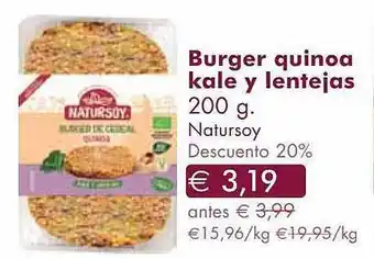 NaturaSí Burger quinoa kale y lentejas natursoy descuento 20% oferta