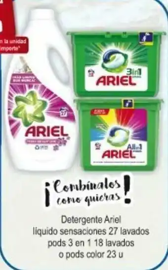 Ariel Detergente liquido sensaciones 27 lavados pods 3 en 1 lavados