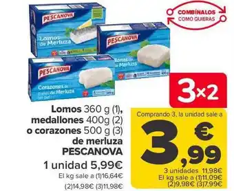 Carrefour Lomobs medallones o corazones de merluza pescanova oferta