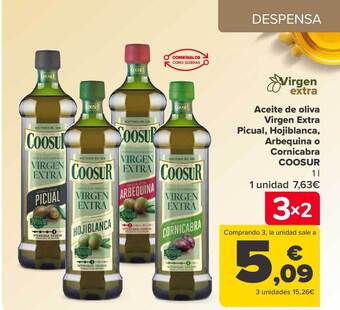 Carrefour Aceite de oliva virgen extra picual, hojiblanca, arbequina o cornicabra coosur oferta