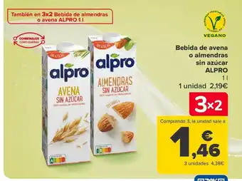 Carrefour Bebida de avena o almendras sin azúcar alpro oferta