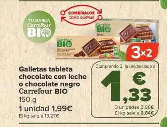 Carrefour Galletas tableta chocolate con leche o chocolate negro carrefour bio oferta