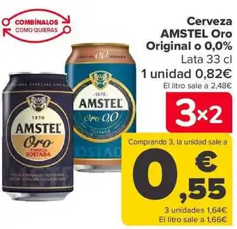 Carrefour Cerveza amstel oro original o 0,0% lata oferta