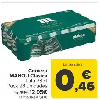 Carrefour Cerveza mahou clásica lata pack 28 oferta