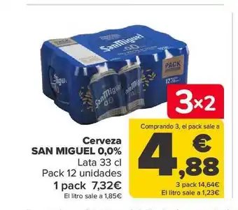 Carrefour Cerveza san miguel 0,0% lata pack 12 oferta