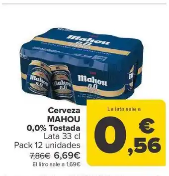Carrefour Cervea mahou 0,0 tostada lata pack 12 oferta